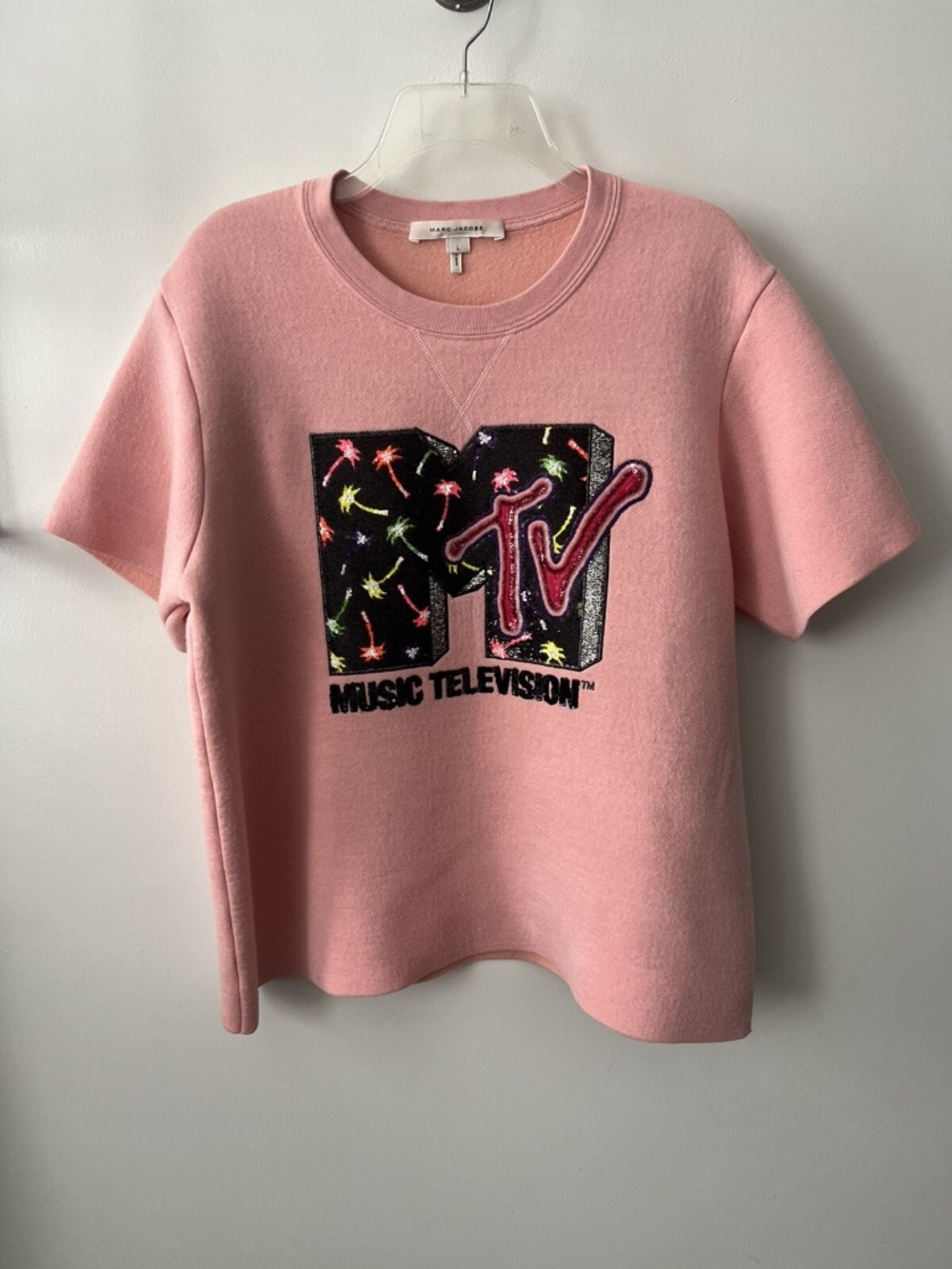 Marc Jacobs Resort 2017 MTV Sequin Embellished Short Sleeve Top Pink Size Large